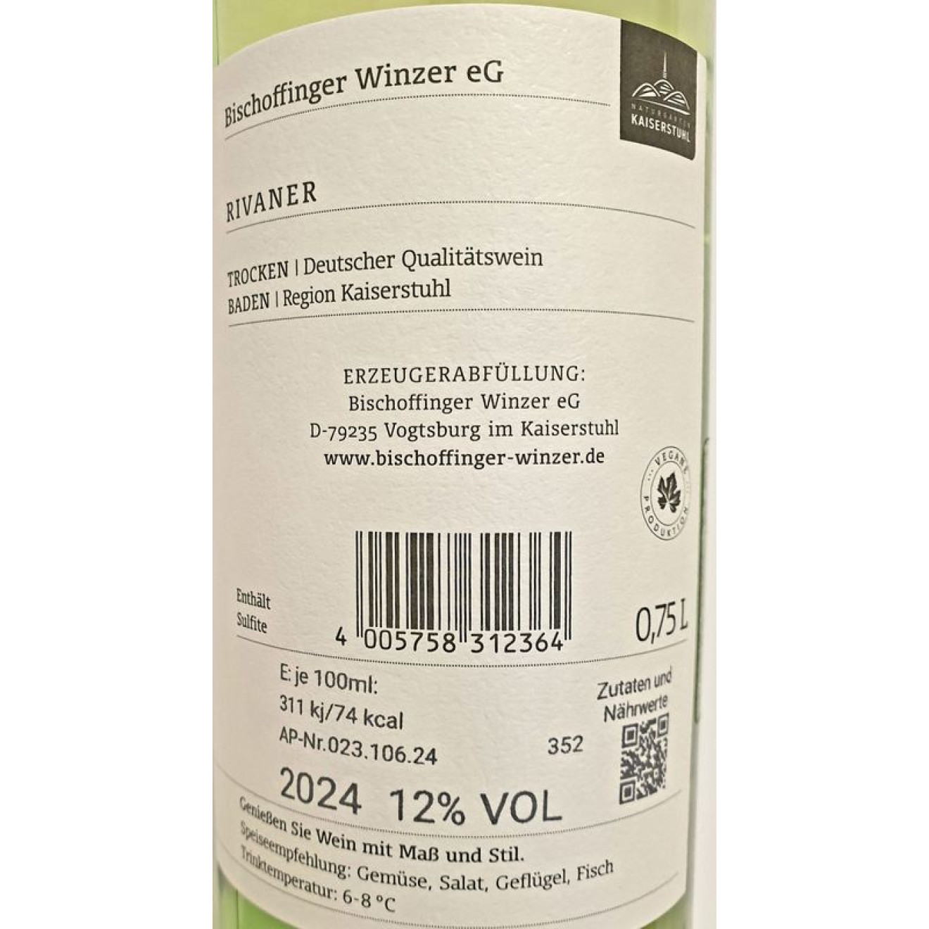 Bischoffinger Rivaner trocken 2024 0,75l