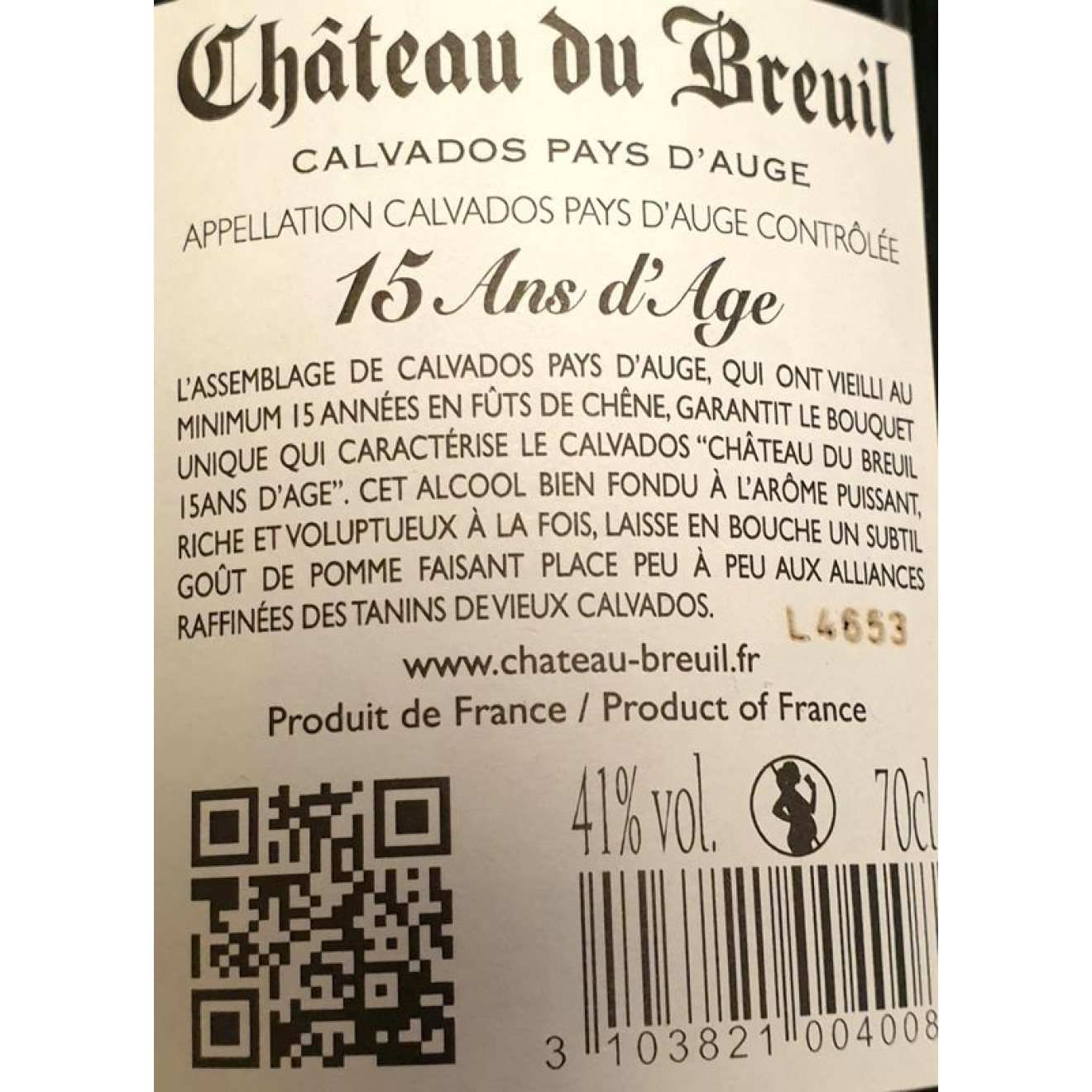 CALVADOS CHÂTEAU DU BREUIL 15 Jahre 41% 0,70l
