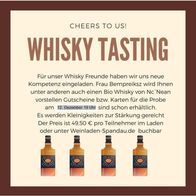 Whiskytasting 12. Dezember 19 Uhr