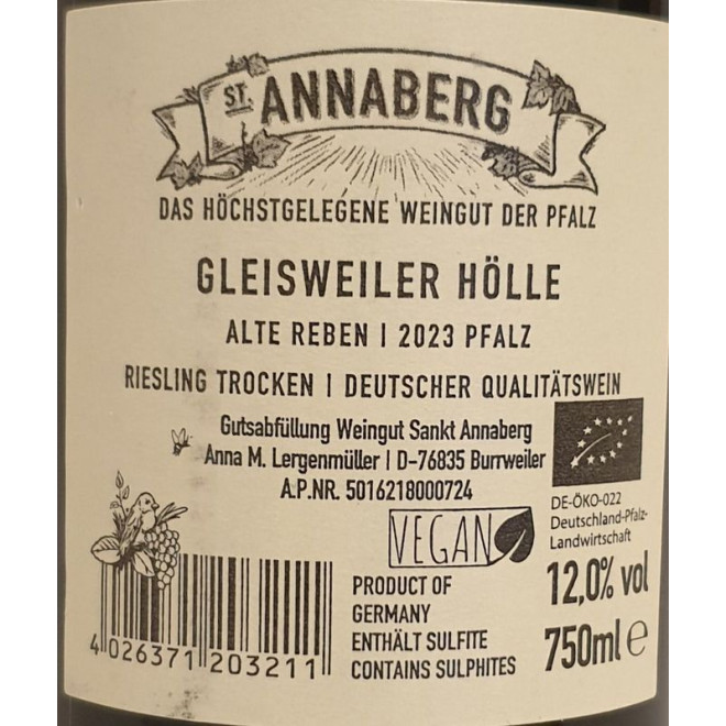 Gleisweiler Hölle Sankt Annaberg Buntsandstein Riesling trocken QBA BIO 2021 0,75l