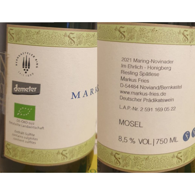 Riesling SPÄTLESE Noviander Honigberg Bio 0,75l 2021