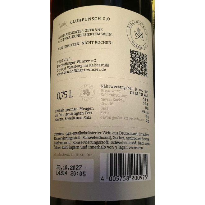 MUTiX 0.0 Glühpunsch alkoholfrei entalk. Wein 0,75l