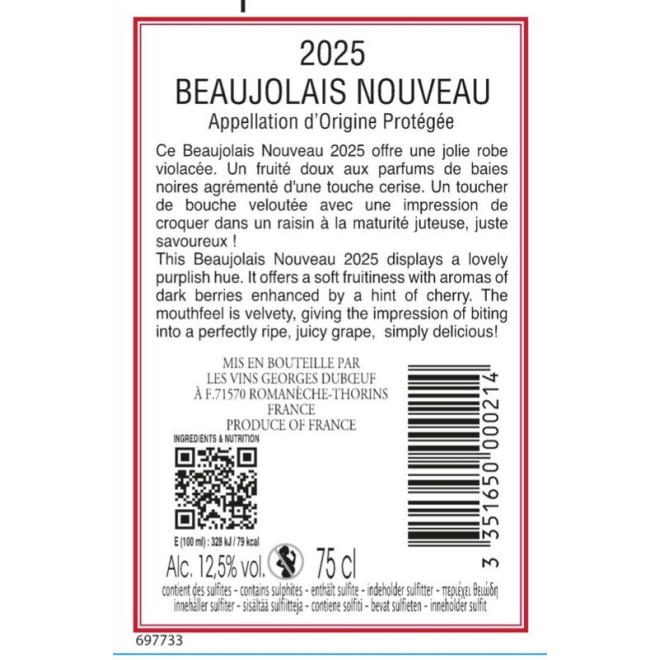 Beaujolais Nouveau -Georges Duboeuf- 2025er 0,75l ab 20.11.25 lieferbar