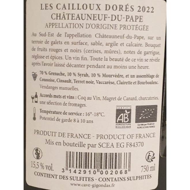 Chateauneuf du Pape Cailloux Dores BIO rouge 0,75l 2022