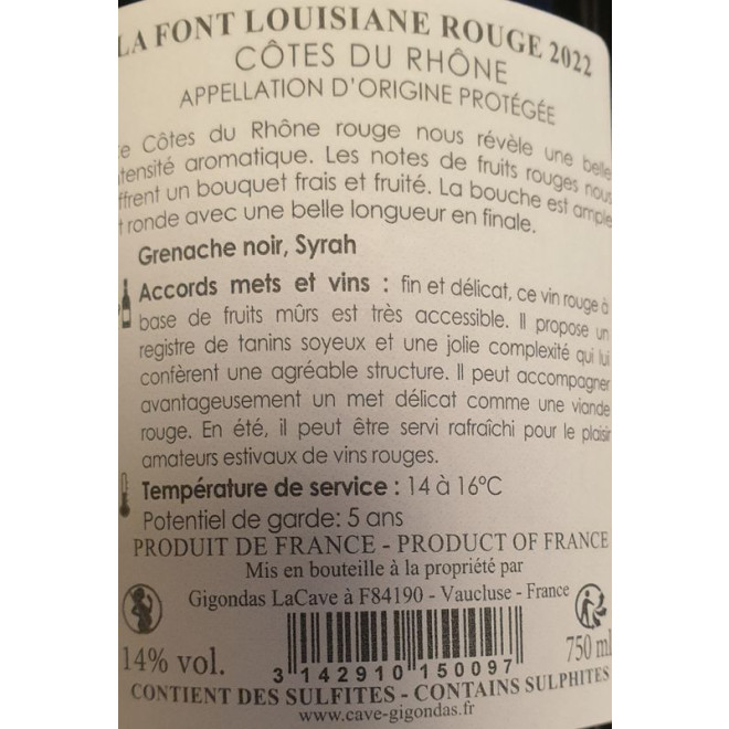 COTES DU RHONE ROUGE LOUISIANE 2022 0,75l