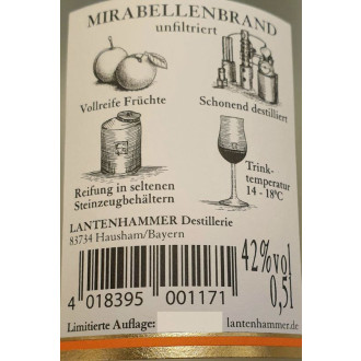 Mirabellenbrand unfiltriert LH 42% 0,50l