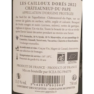 Chateauneuf du Pape Cailloux Dores BIO rouge 0,75l 2022