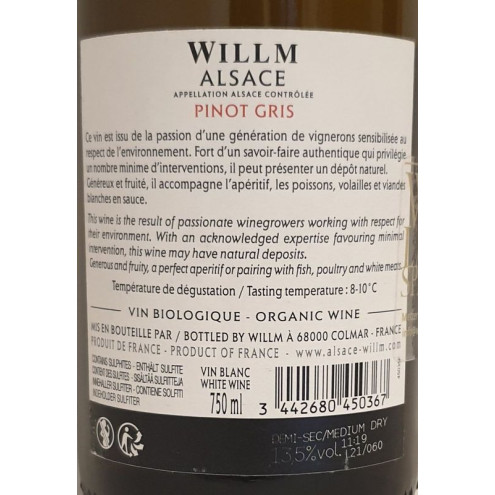 Pinot Gris Willm Bio Allsace 2022 0,75l