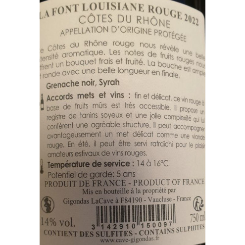 COTES DU RHONE ROUGE LOUISIANE 2022 0,75l